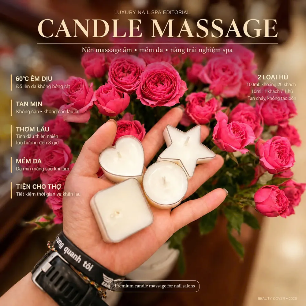 Nến massage candle massage cho tiệm nail — tan mịn, thơm lâu, mềm da