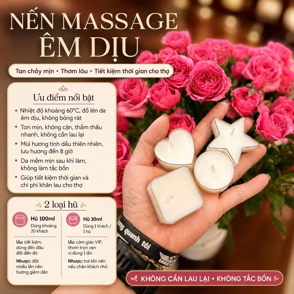 Ưu điểm nến massage & 2 loại hũ 100ml/10ml